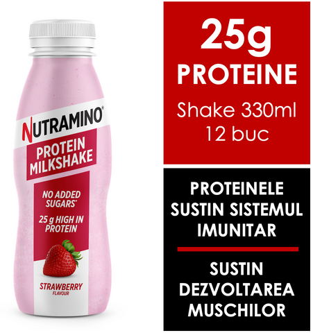 Shake proteic Nutramino fara zahar adaugat, Strawberry (aroma capsuni) | bax de 12buc