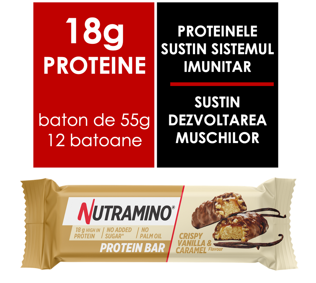 Batoane proteice Nutramino Crispy Vanilla & Caramel | cutie de 12buc